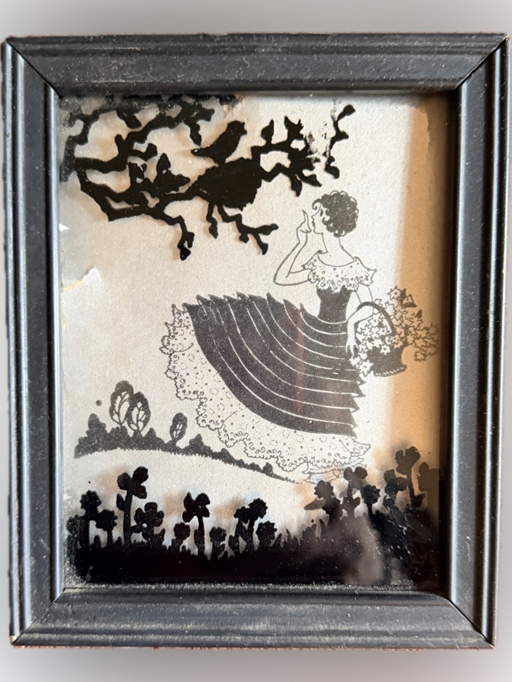 Vintage "Spring Time" Silhouette Print as is